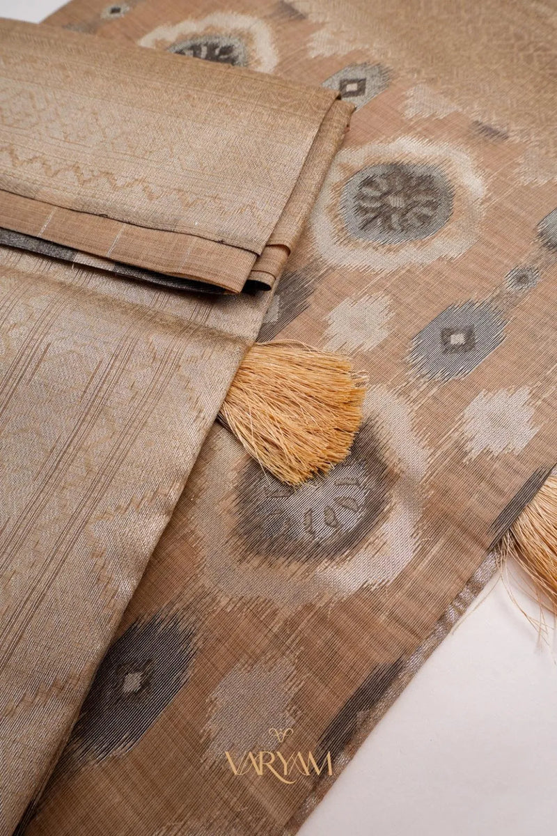 Ikkat Cotton Beige Brown Saree