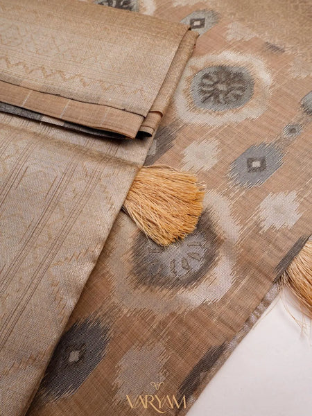 Ikkat Cotton Beige Brown Saree