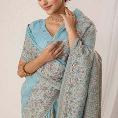 Sindoor Cotton Blue Saree