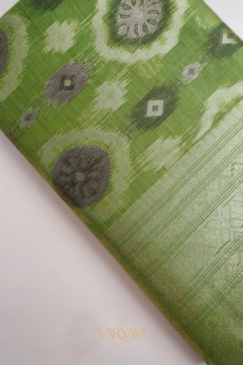 Ikkat Cotton Green Saree