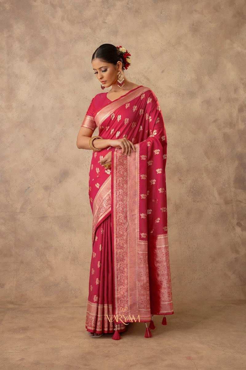 Zari Banarsi Silk Pink Saree