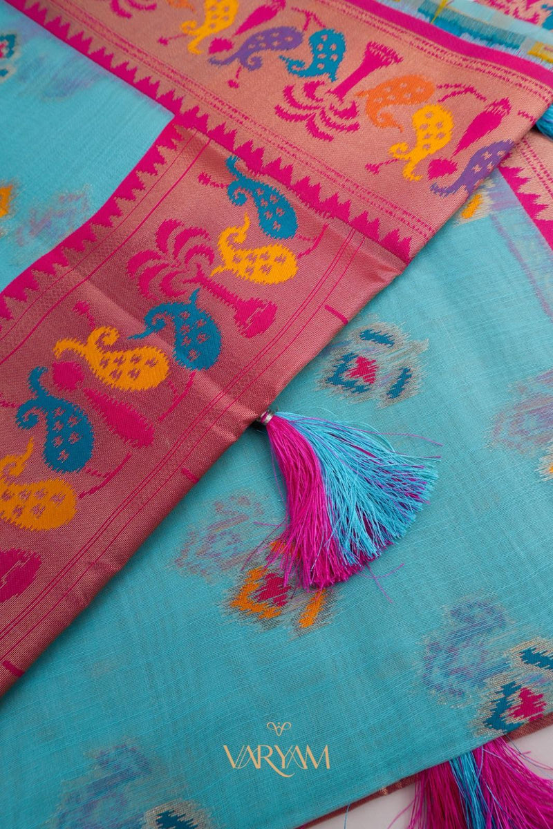 Kalista Linen Blue Saree