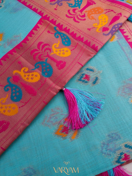 Kalista Linen Blue Saree