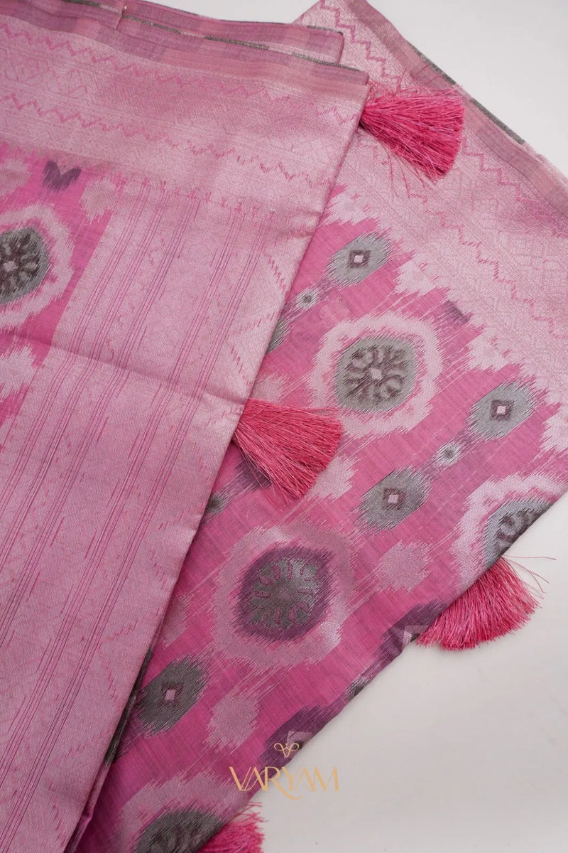 Ikkat Cotton Pink Saree