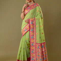 Kalista Linen Green Saree