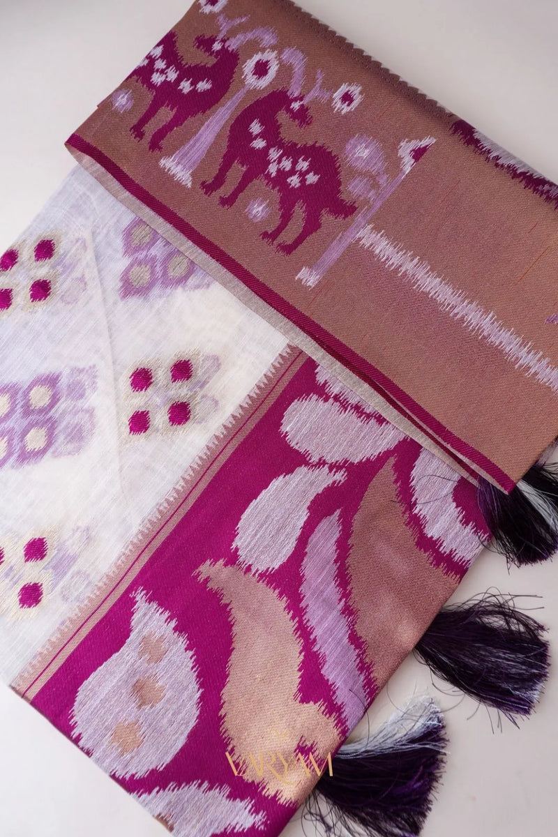 Patola Linen Cream Purple Saree