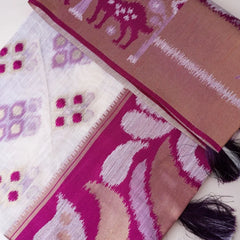 Patola Linen Cream Purple Saree