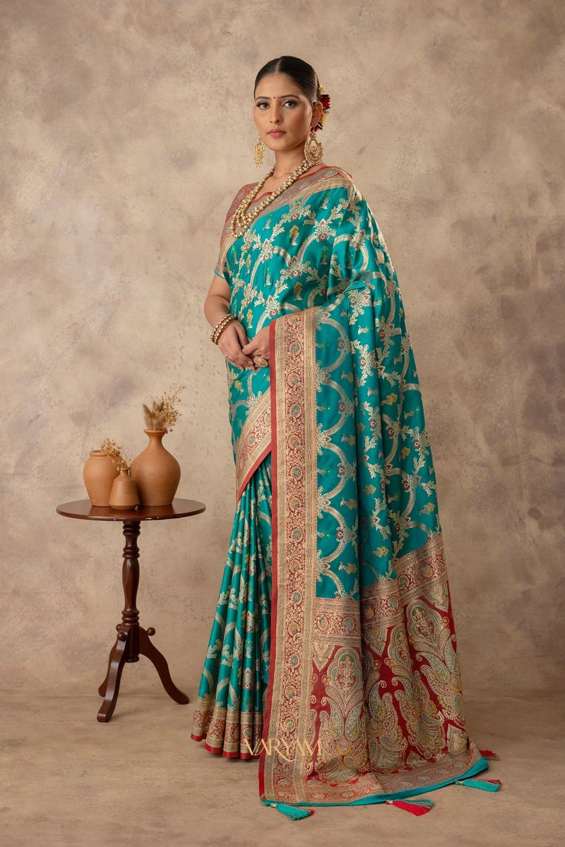 Gadwal Silk Teal Saree