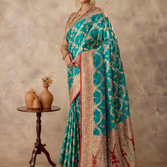 Gadwal Silk Teal Saree