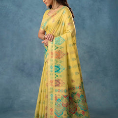 Meenakari Cotton Yellow Saree
