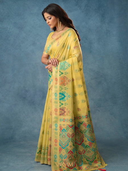 Meenakari Cotton Yellow Saree