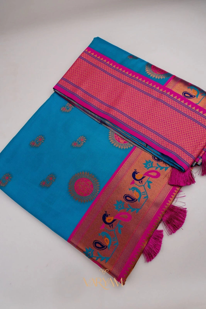 Satrangi Banarsi Blue Soft Silk Zari Saree