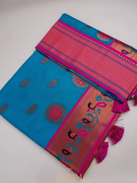 Satrangi Banarsi Blue Soft Silk Zari Saree