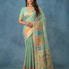 Meenakari Cotton Mint Saree