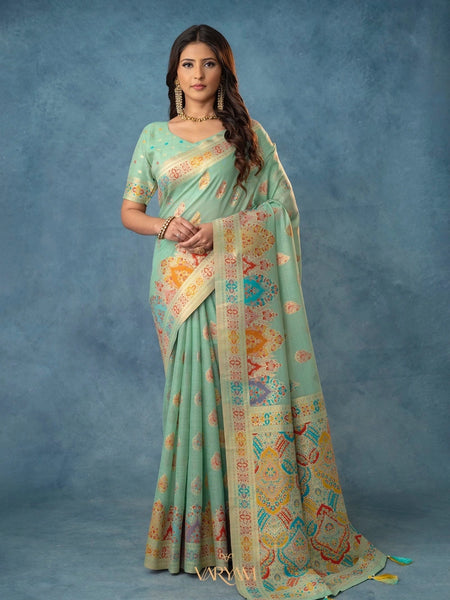 Meenakari Cotton Mint Saree