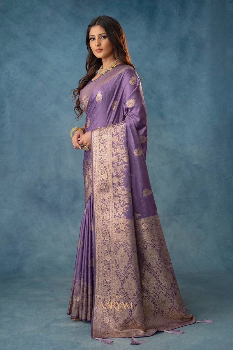 Strawberry Satin Silk Purple Saree
