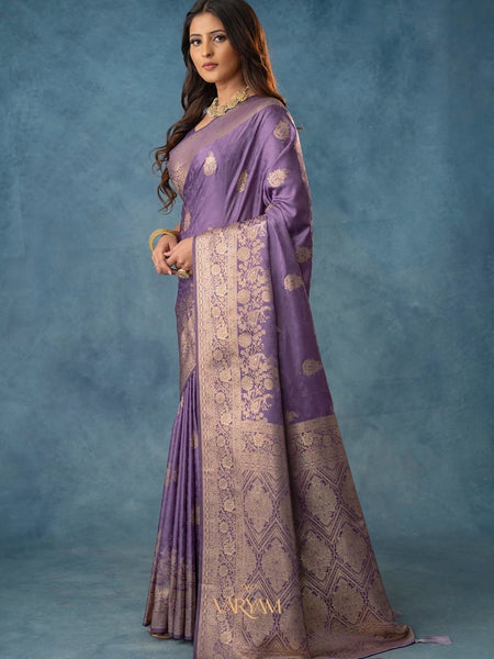 Strawberry Satin Silk Purple Saree