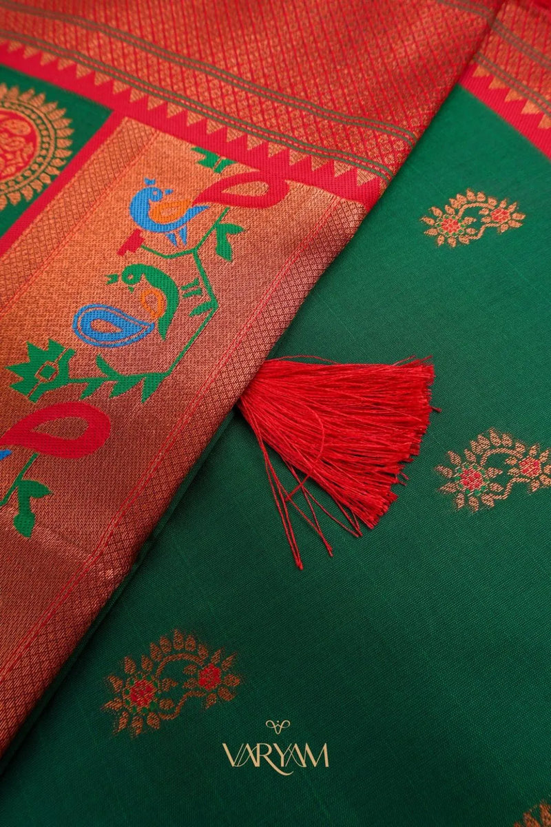 Satrangi Banarsi Green Soft Silk Zari Saree
