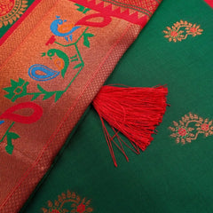 Satrangi Banarsi Green Soft Silk Zari Saree