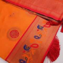 Satrangi Banarsi Orange Soft Silk Zari Saree