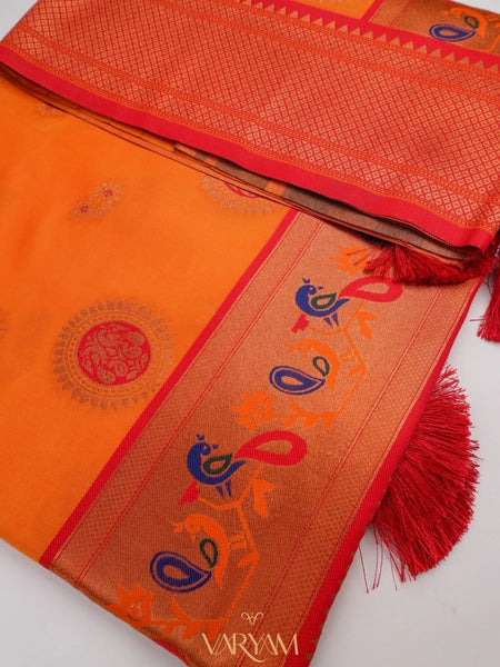 Satrangi Banarsi Orange Soft Silk Zari Saree