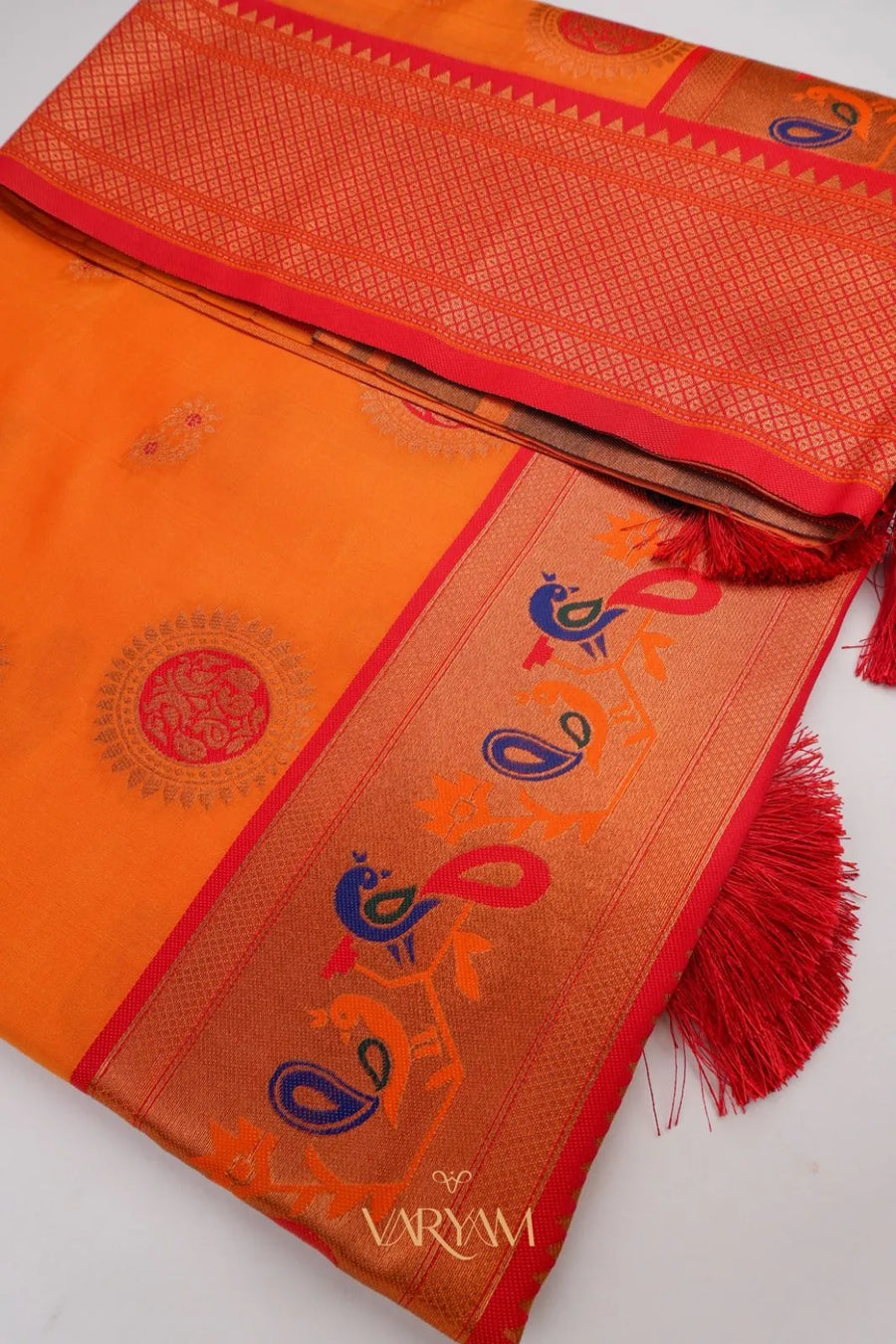 Satrangi Banarsi Orange Soft Silk Zari Saree