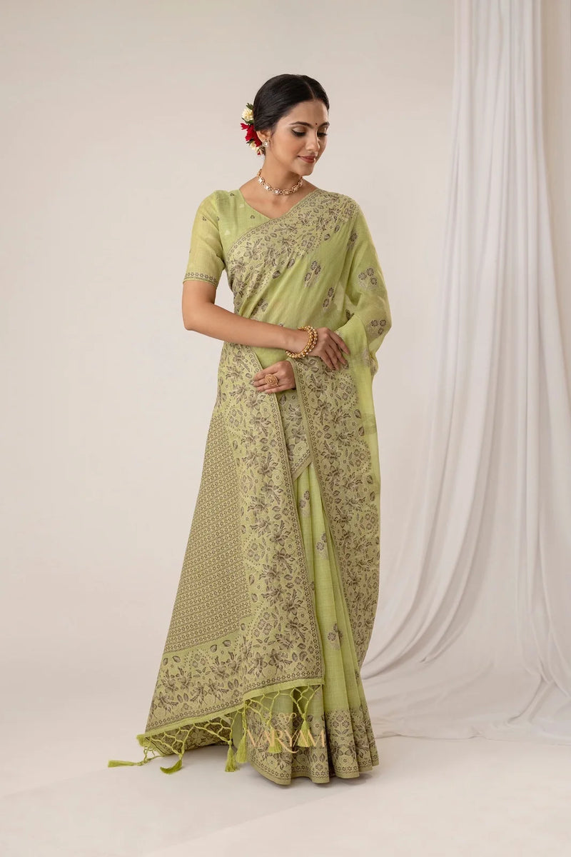 Sindoor Cotton Green Saree