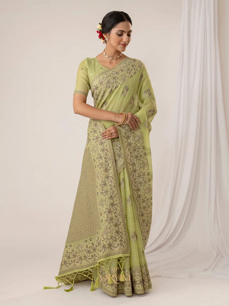Sindoor Cotton Green Saree