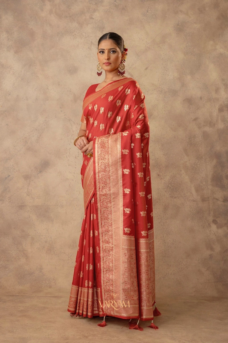 Zari Banarsi Silk Orange Saree