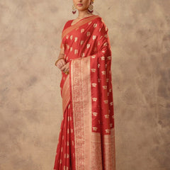 Zari Banarsi Silk Orange Saree