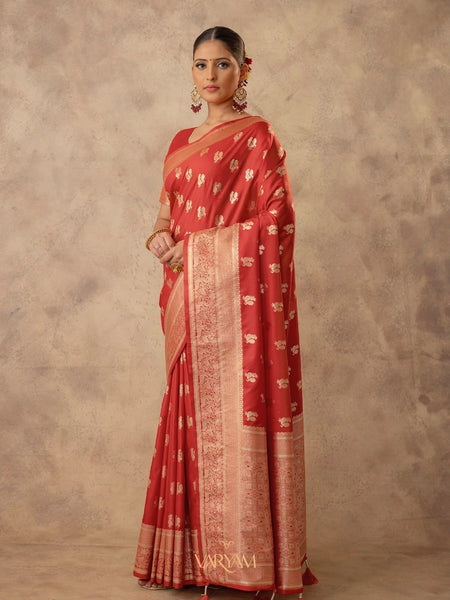 Zari Banarsi Silk Orange Saree