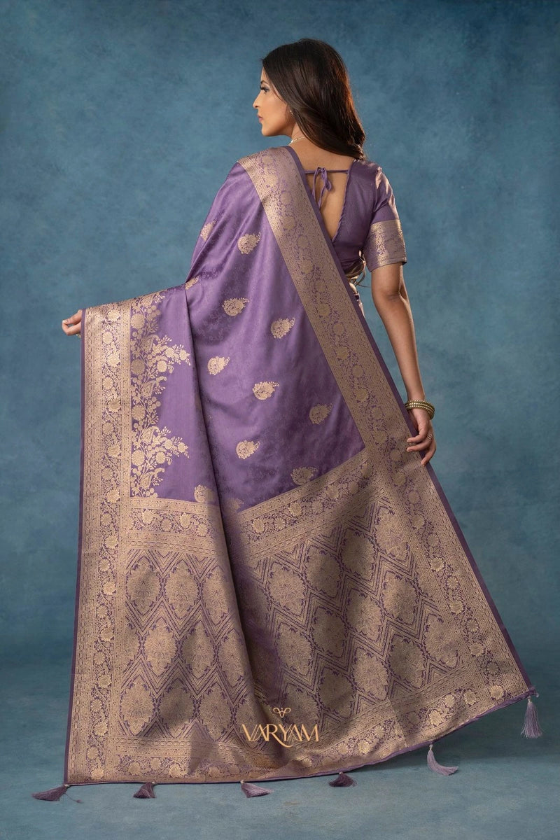 Strawberry Satin Silk Purple Saree