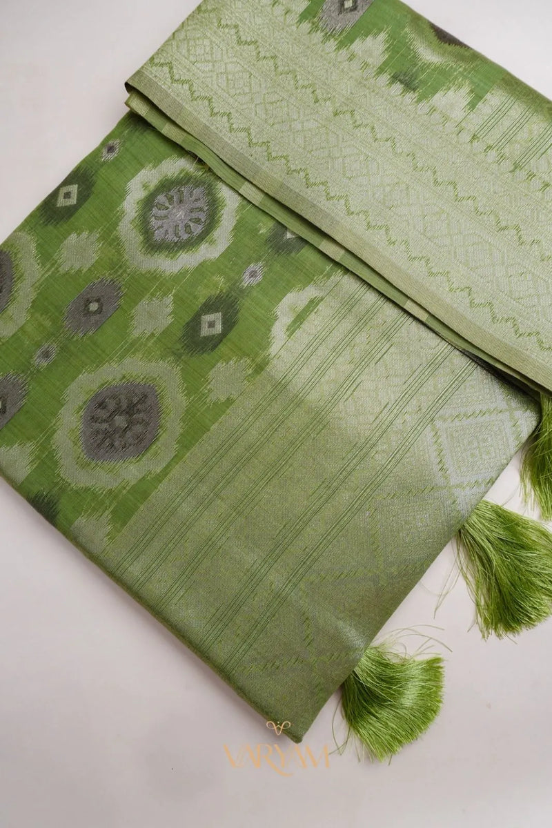 Ikkat Cotton Green Saree