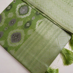 Ikkat Cotton Green Saree