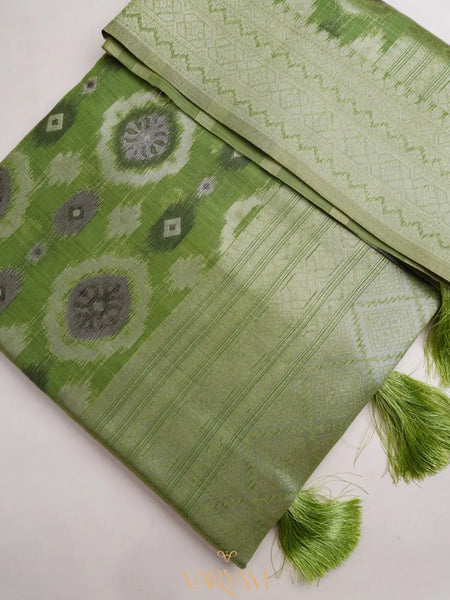 Ikkat Cotton Green Saree