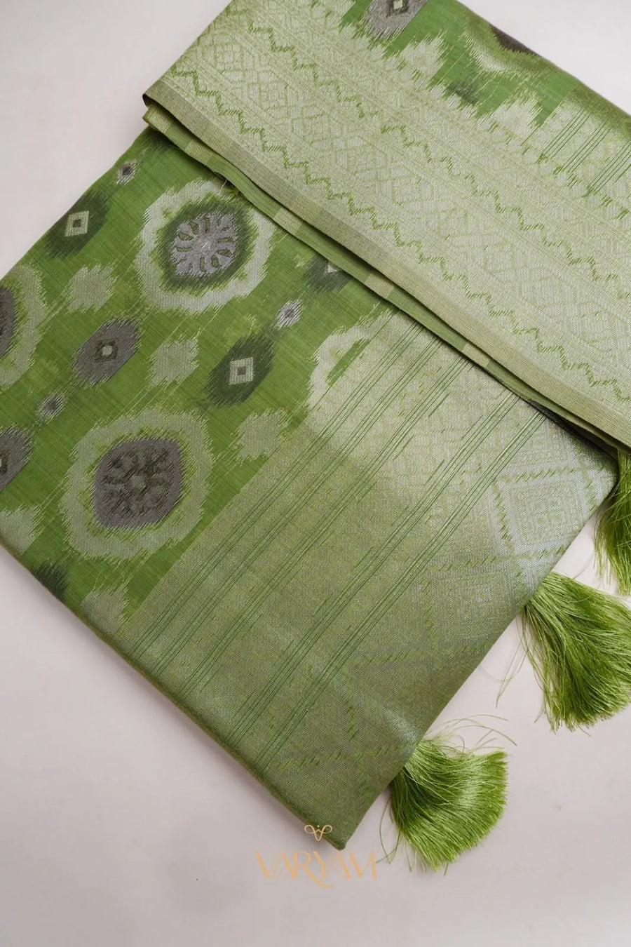Ikkat Cotton Green Saree