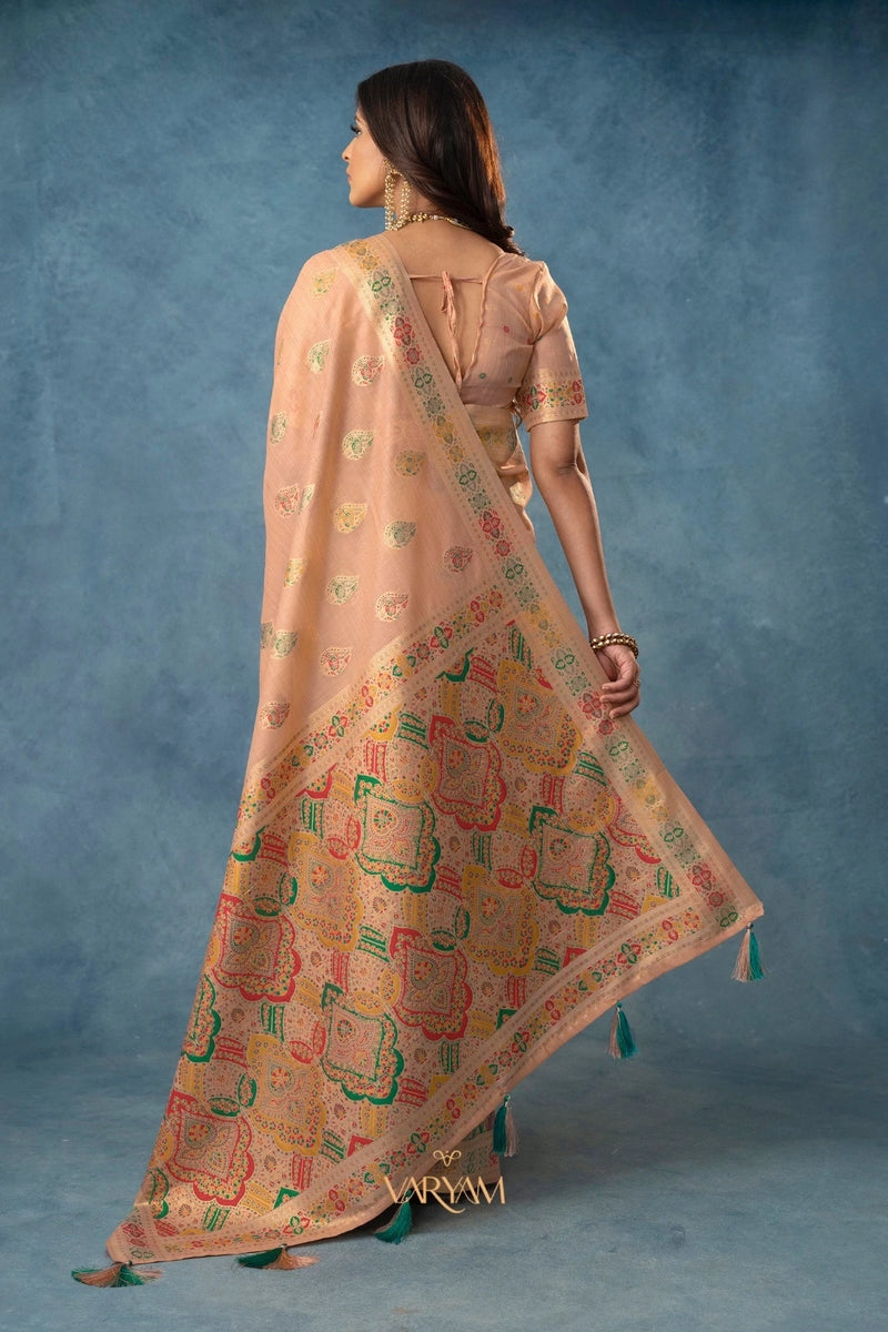 Meenakari Cotton Peach Saree