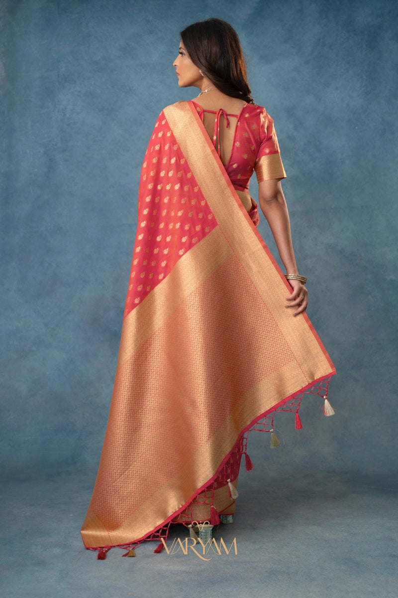 Fiona Silk Coral Red Saree