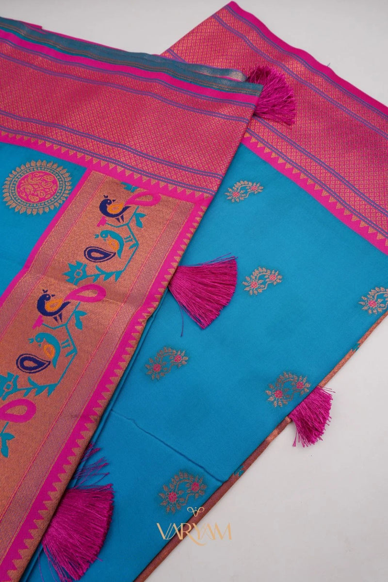 Satrangi Banarsi Blue Soft Silk Zari Saree