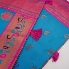 Satrangi Banarsi Blue Soft Silk Zari Saree