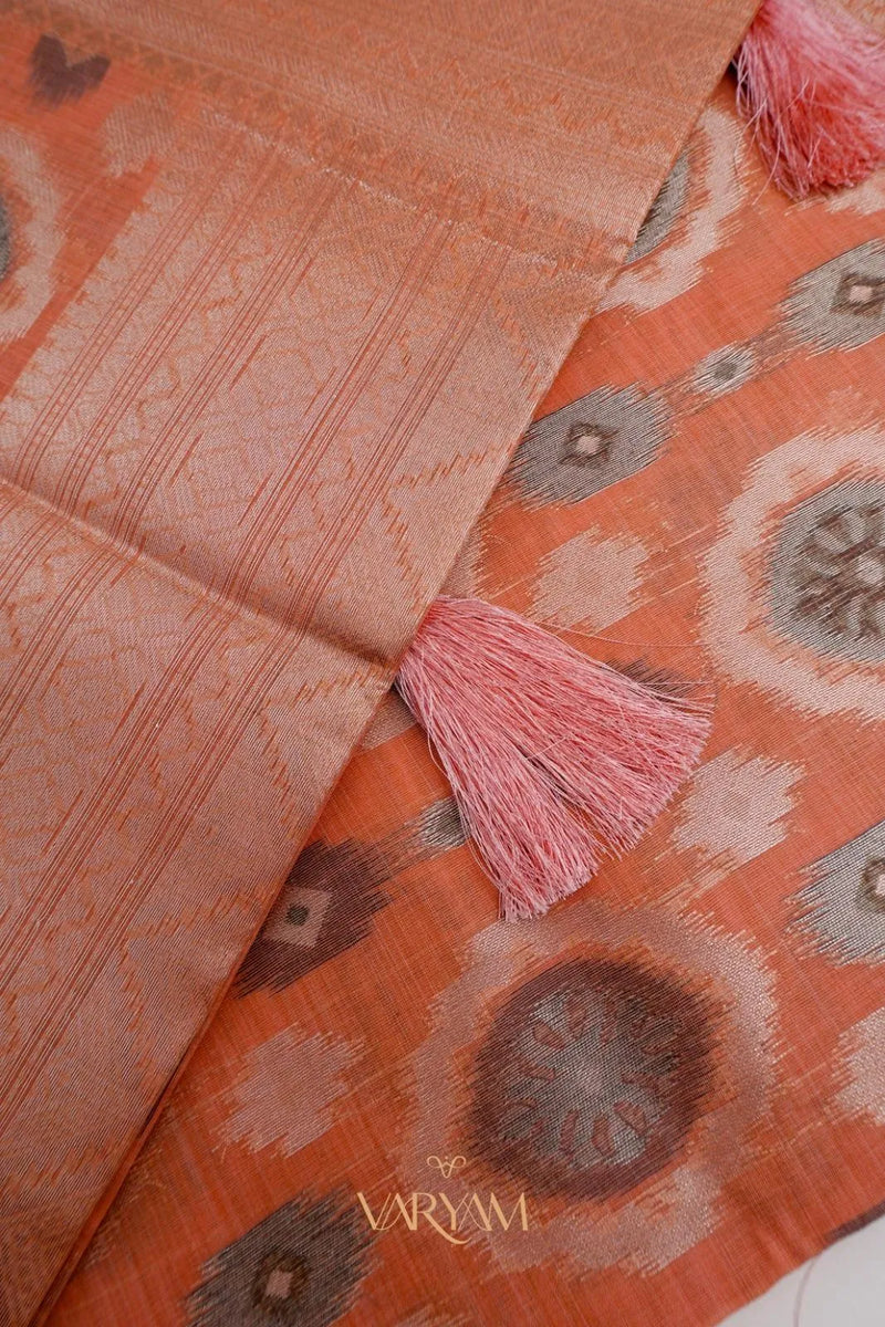 Ikkat Cotton Orange Saree