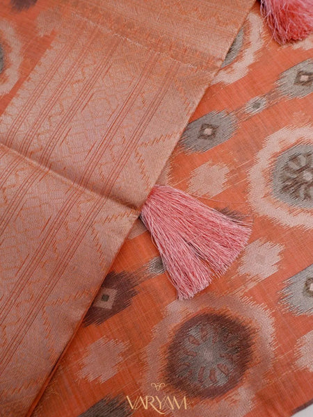 Ikkat Cotton Orange Saree