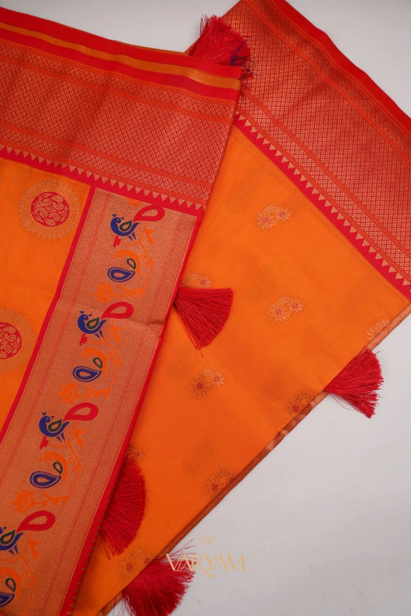 Satrangi Banarsi Orange Soft Silk Zari Saree