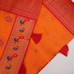 Satrangi Banarsi Orange Soft Silk Zari Saree