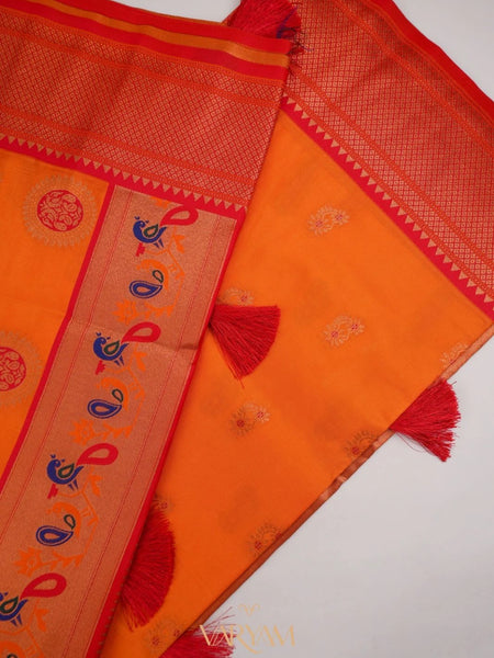 Satrangi Banarsi Orange Soft Silk Zari Saree