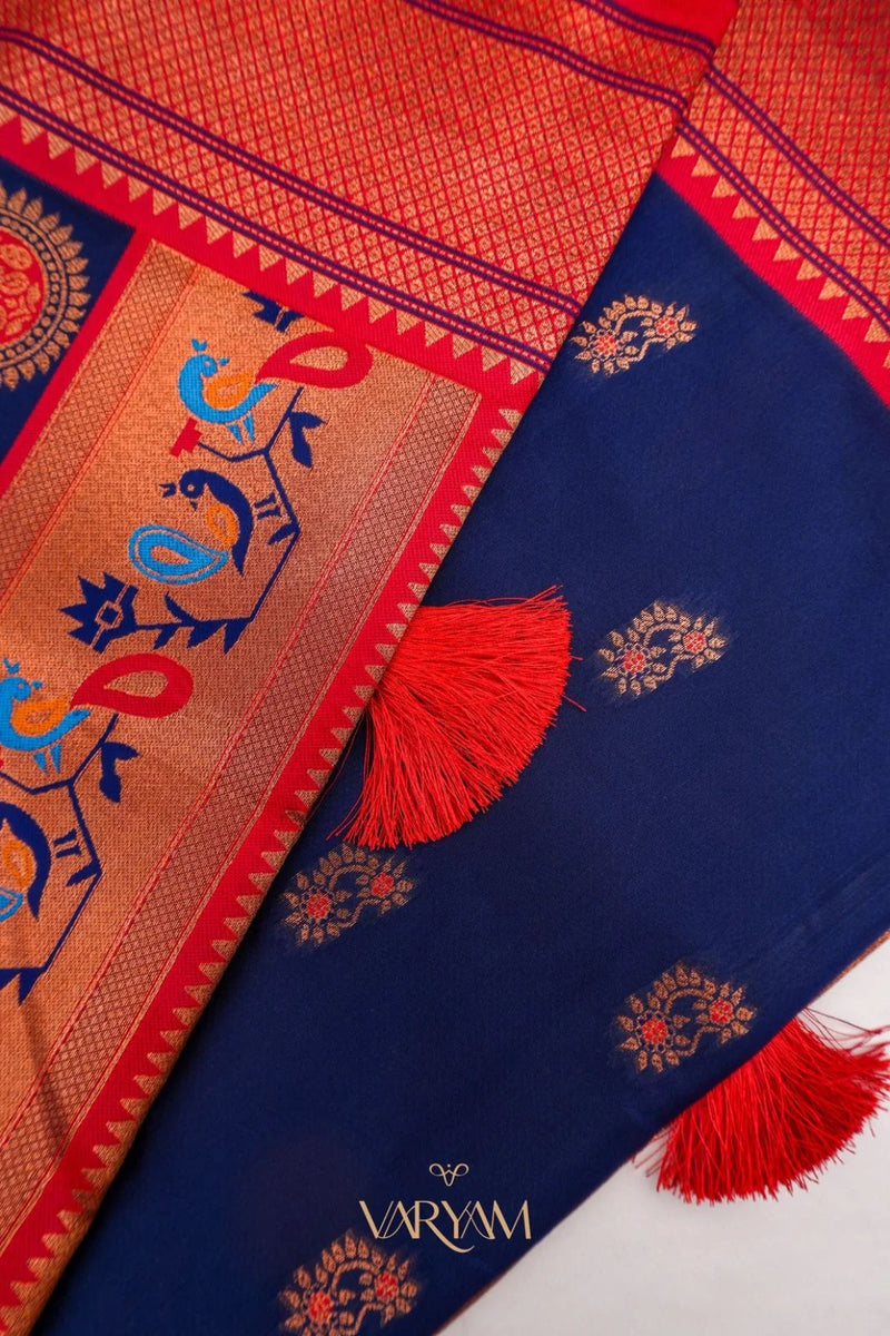 Satrangi Banarsi Dark Blue Soft Silk Zari Saree