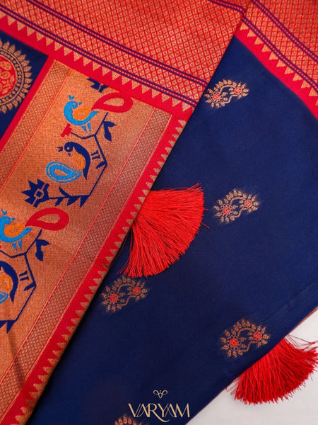 Satrangi Banarsi Dark Blue Soft Silk Zari Saree