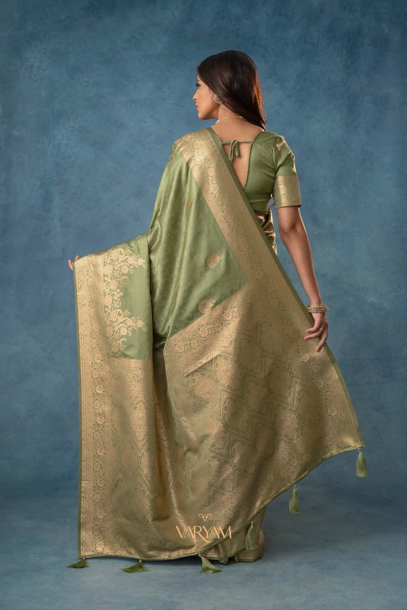 Strawberry Satin Silk Green Saree