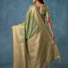Strawberry Satin Silk Green Saree