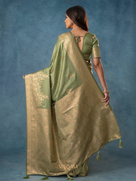 Strawberry Satin Silk Green Saree